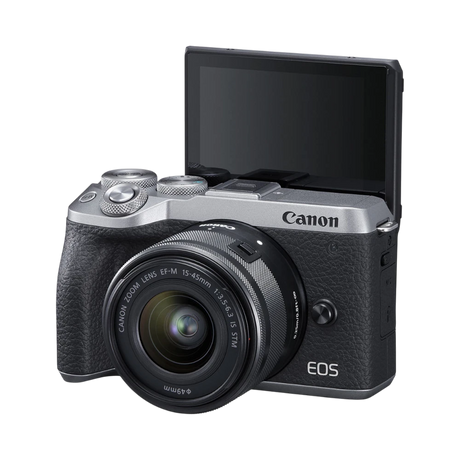 Canon EOS M6 Mark II Mirrorless Camera with 15-45mm Lens and EVF (Silver) — Being Shipped