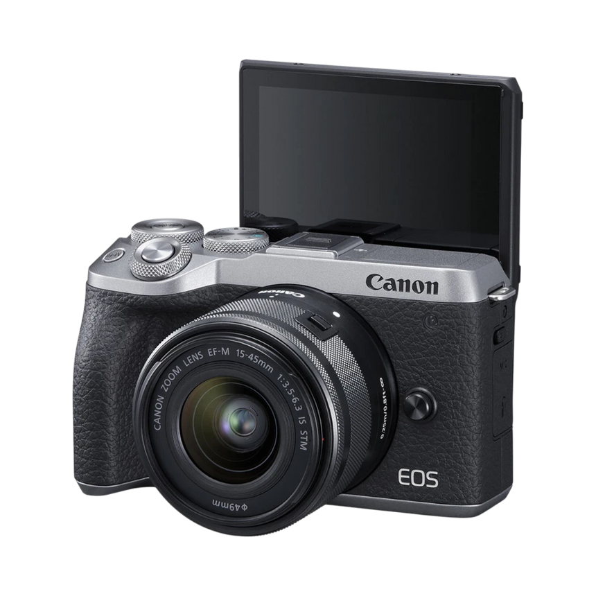 Canon EOS M6 Mark II Mirrorless Camera with 15-45mm Lens and EVF (Silver) — Being Shipped