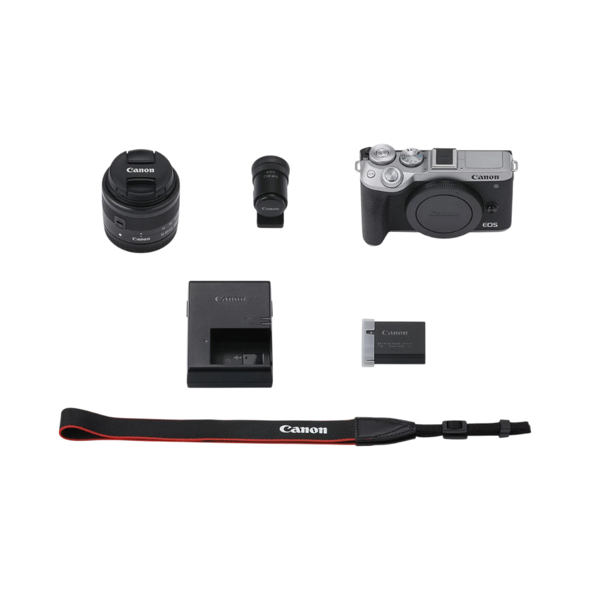Canon EOS M6 Mark II Mirrorless Camera with 15-45mm Lens and EVF (Silver) — Being Shipped