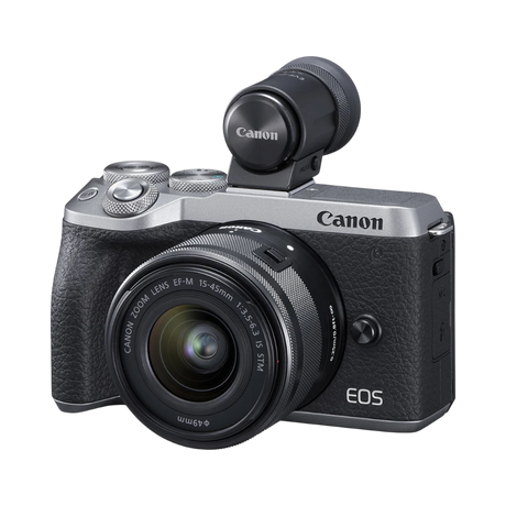 Canon EOS M6 Mark II Mirrorless Camera with 15-45mm Lens and EVF (Silver) — Being Shipped