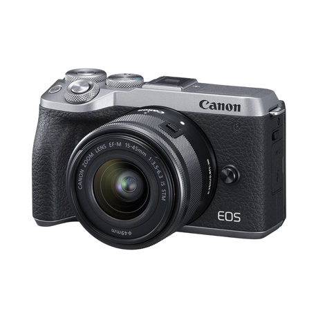 Canon EOS M6 Mark II Mirrorless Camera with 15-45mm Lens and EVF (Silver) — Being Shipped