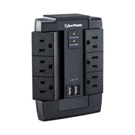 CyberPower P600WSURC1 6-Outlet Home Office Surge Protector (Black, Wall Tap) — Being Shipped