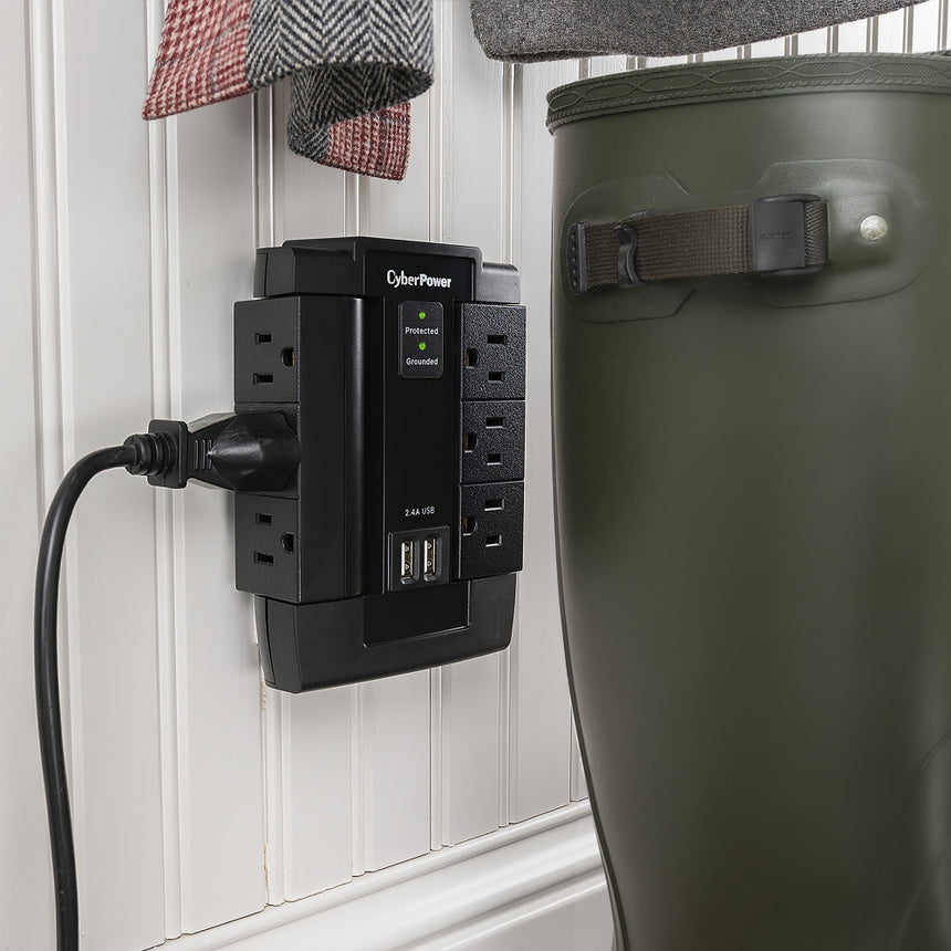 CyberPower P600WSURC1 6-Outlet Home Office Surge Protector (Black, Wall Tap) — Being Shipped