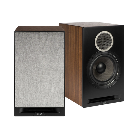 ELAC Debut Reference Two-Way Bookshelf Speaker (Black Baffle, Walnut Cabinet, Pair) — Being Shipped