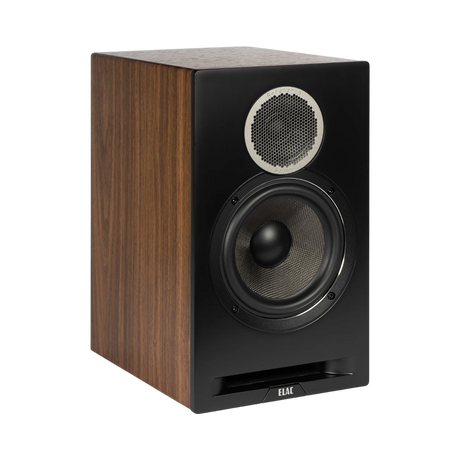 ELAC Debut Reference Two-Way Bookshelf Speaker (Black Baffle, Walnut Cabinet, Pair) — Being Shipped