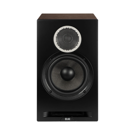 ELAC Debut Reference Two-Way Bookshelf Speaker (Black Baffle, Walnut Cabinet, Pair) — Being Shipped