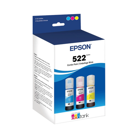 Epson T522 Cyan/Magenta/Yellow Standard Yield Ink Bottle — Being Shipped