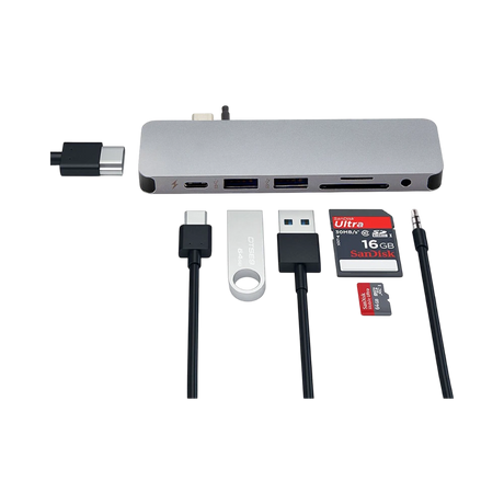 Hyper HyperDrive Solo 2-Port USB 3.1 Gen 1 Type-A Hub with HDMI, USB Type-C, microSD, SD, & 3.5mm Audio (Gray) — Being Shipped