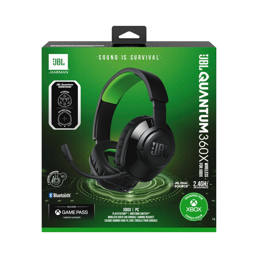 JBL Quantum 360X XBOX Wireless Over-Ear Gaming Headset (Black/Green) — Being Shipped