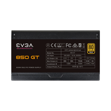 EVGA SuperNOVA 850 GT, 80 Plus Gold 850W, Fully Modular, Auto Eco Mode with FDB Fan, 7 Year Warranty, Includes Power ON Self Tester, Compact 150mm Size, Power Supply — Being Shipped