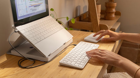 Logitech Casa Pop-Up Desk Work From Home Kit Compact Wireless Keyboard with Laptop Stand (Nordic Calm) — Being Shipped