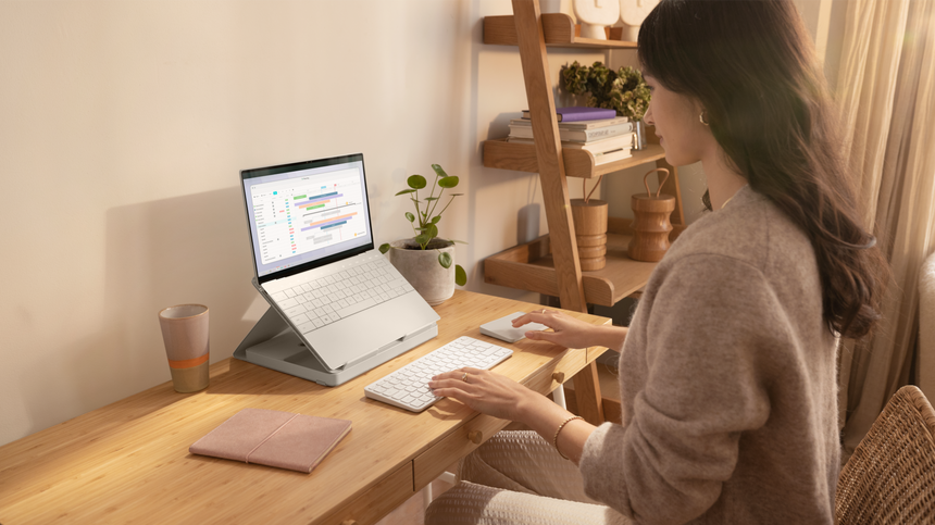 Logitech Casa Pop-Up Desk Work From Home Kit Compact Wireless Keyboard with Laptop Stand (Nordic Calm) — Being Shipped