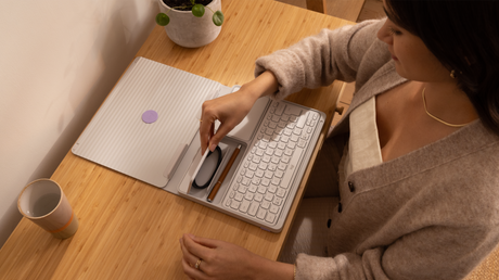 Logitech Casa Pop-Up Desk Work From Home Kit Compact Wireless Keyboard with Laptop Stand (Nordic Calm) — Being Shipped