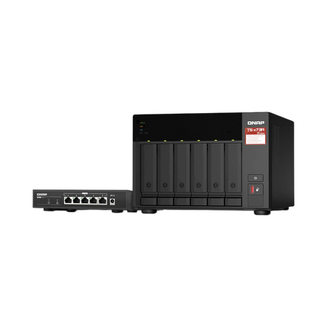 QNAP TS-873A 8-Bay NAS Enclosure with QSW-1105-5T Network Switch — Being Shipped