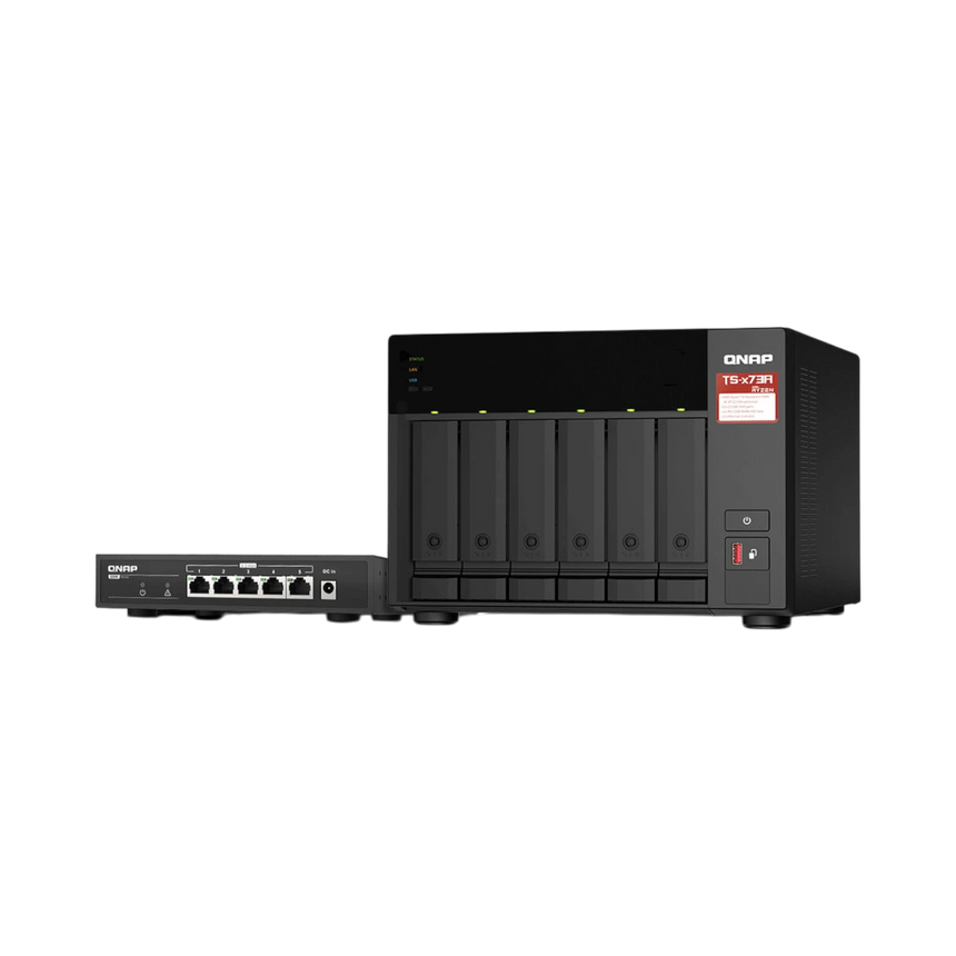 QNAP TS-873A 8-Bay NAS Enclosure with QSW-1105-5T Network Switch — Being Shipped