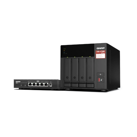 QNAP TS-473A 4-Bay NAS Enclosure with QSW-1105-5T Network Switch — Being Shipped