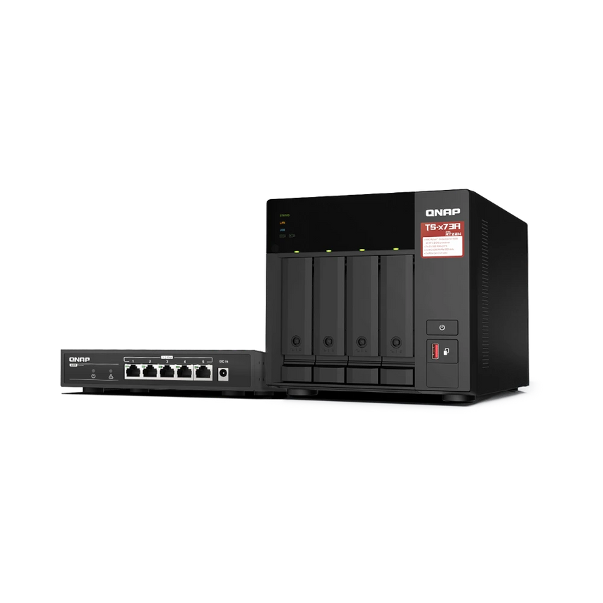 QNAP TS-473A 4-Bay NAS Enclosure with QSW-1105-5T Network Switch — Being Shipped