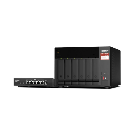QNAP TS-673A 6-Bay NAS Enclosure with QSW-1105-5T Network Switch — Being Shipped