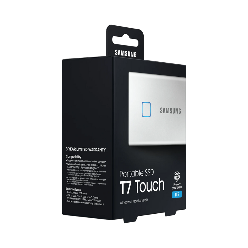 Samsung T7 Touch 1TB PCIe NVMe USB 3.2 Gen 2 Portable SSD (Silver) — Being Shipped