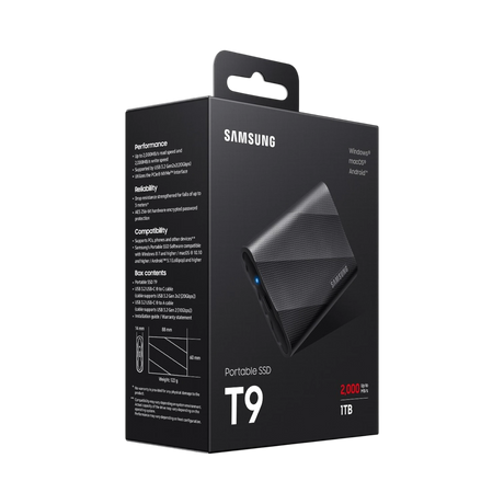 Samsung T9 1TB USB-C 3.2 Gen 2x2 Rubber Portable SSD (Black) — Being Shipped