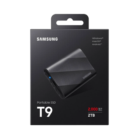 Samsung T9 2TB USB-C 3.2 Gen 2x2 PCIe Rubber Portable SSD (Black) — Being Shipped