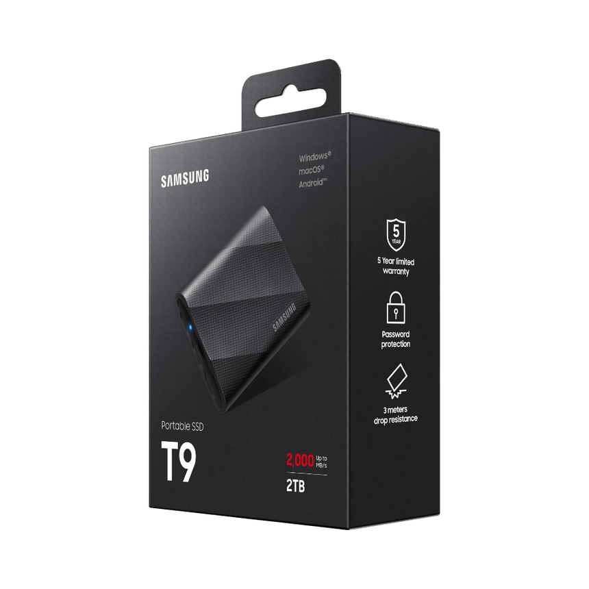 Samsung T9 2TB USB-C 3.2 Gen 2x2 PCIe Rubber Portable SSD (Black) — Being Shipped