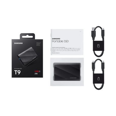 Samsung T9 2TB USB-C 3.2 Gen 2x2 PCIe Rubber Portable SSD (Black) — Being Shipped