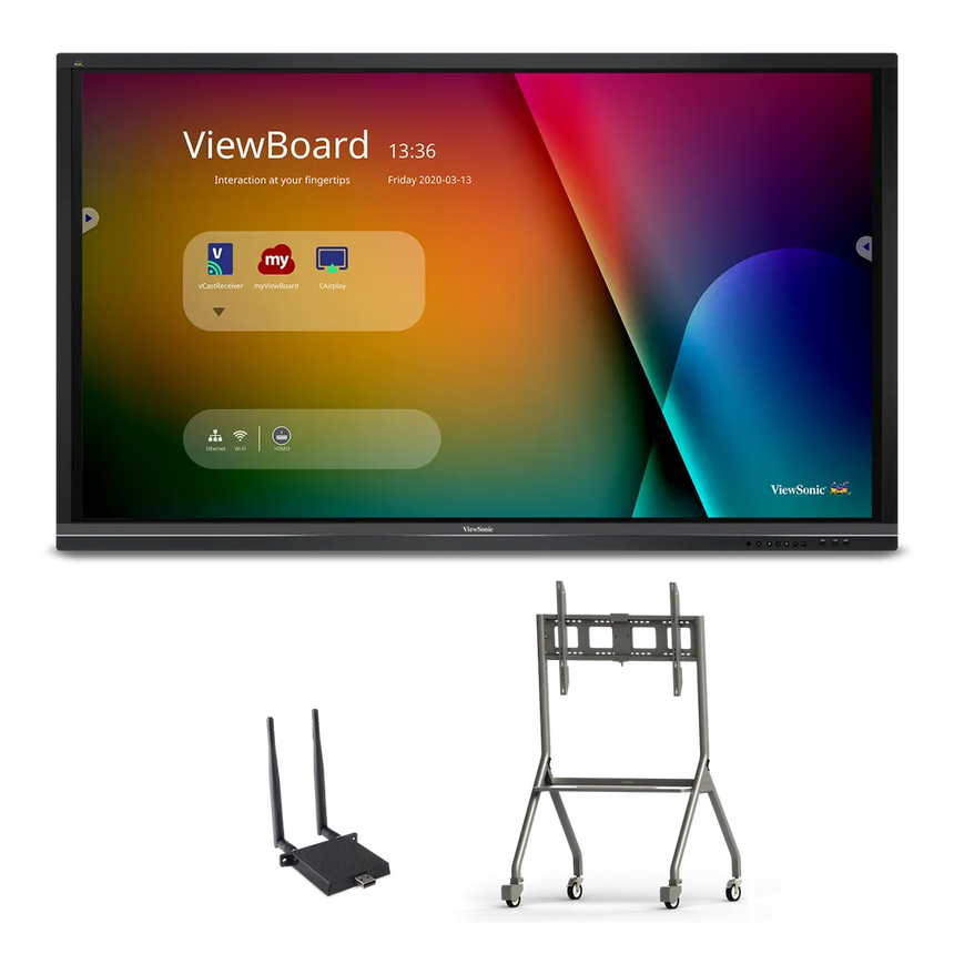 ViewSonic IFP5550-E4 55" UHD 4K ViewBoard Interactive Flat Panel Bundle with Wi-Fi Module & Slim Mobile Cart — Being Shipped