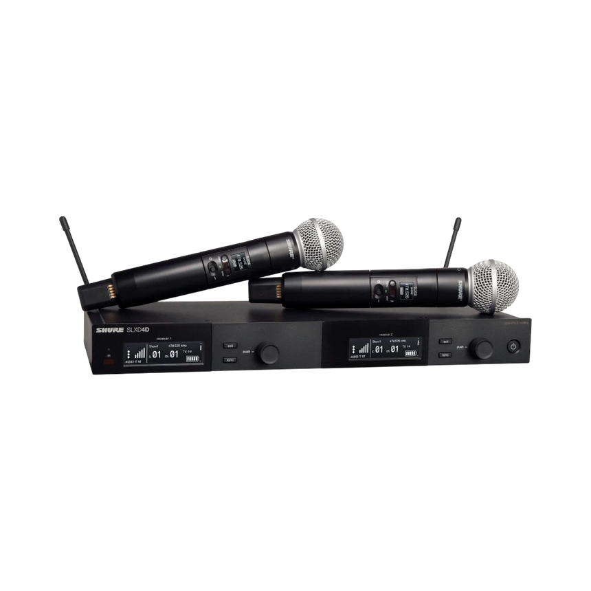 Shure SLXD24D/SM58 Dual-Channel Digital Wireless Handheld Microphone System with SM58 Capsules (J52: 558 to 602 + 614 to 616 MHz) — Being Shipped