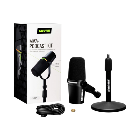 Shure MV7+-K Podcast XLR/USB Microphone Bundle with Gator Desktop Stand (Black) — Being Shipped