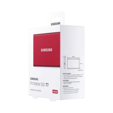 Samsung T7 500GB PCIe NVMe USB 3.2 Gen 2 Portable SSD (Metallic Red) — Being Shipped